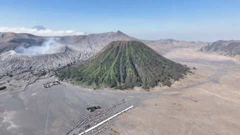 Aerial View of Mount Bromo’s Active Crater in Bromo Tengger Semeru National Park Stock Footage 289426474