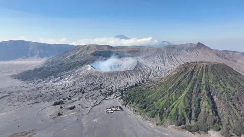 Aerial View of Mount Bromo’s Active Crater in Bromo Tengger Semeru National Park Stock Footage 289426514
