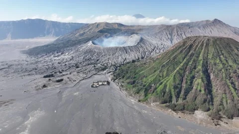 Aerial View of Mount Bromo’s Active Crater in Bromo Tengger Semeru National Park Stock Footage 289426581