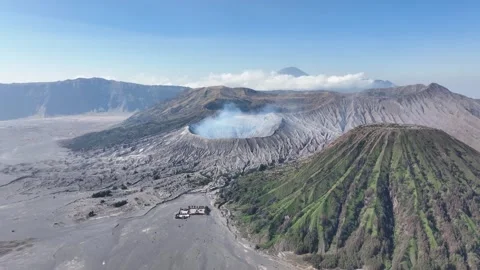 Aerial View of Mount Bromo’s Active Crater in Bromo Tengger Semeru National Park Stock Footage 289428222