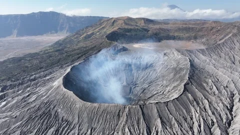 Aerial View of Mount Bromo’s Active Crater in Bromo Tengger Semeru National Park Stock Footage 289428429