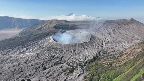 Aerial View of Mount Bromo’s Active Crater in Bromo Tengger Semeru National Park Stock Footage 289429390