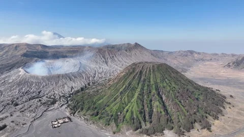 Aerial View of Mount Bromo’s Active Crater in Bromo Tengger Semeru National Park Stock Footage 289429611