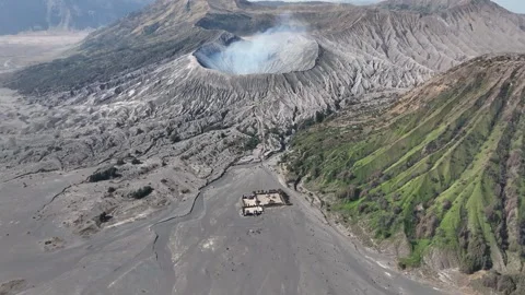 Aerial View of Mount Bromo’s Active Crater in Bromo Tengger Semeru National Park Stock Footage 289429947