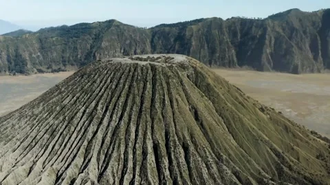 Aerial View of Mount Bromo's Volcanic Cone and Caldera Stock Footage 302305953