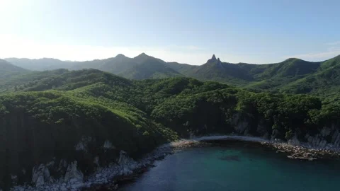 Aerial view Mount Devil's Finger from Okunevaya Bay. Stock Footage 315199905
