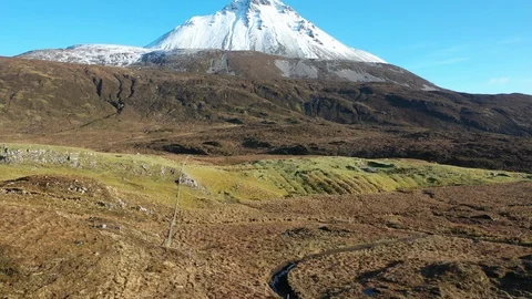 Aerial view of Mount Errigal, the highest mountain in Donegal - Ireland Stock Footage 124750190