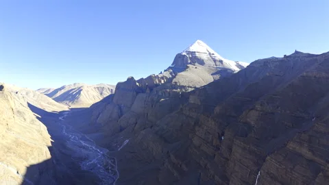 Aerial View of Mount Kailash and Tibetan Wild Ass in Ngari Stock Footage 340453818