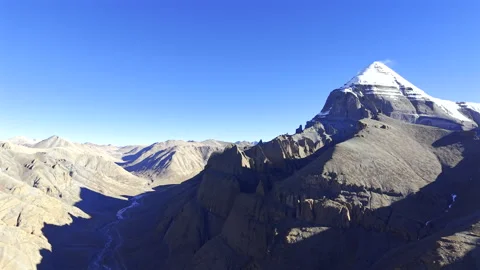 Aerial View of Mount Kailash and Tibetan Wild Ass in Ngari Video stock 340454448