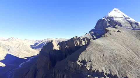 Aerial View of Mount Kailash and Tibetan Wild Ass in Ngari Video stock 340454475