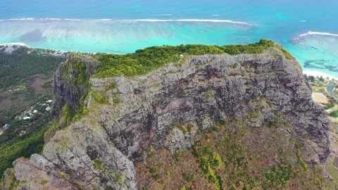 Aerial view of mount Le Morne mountain, Mauritius. Stock Footage 234472816