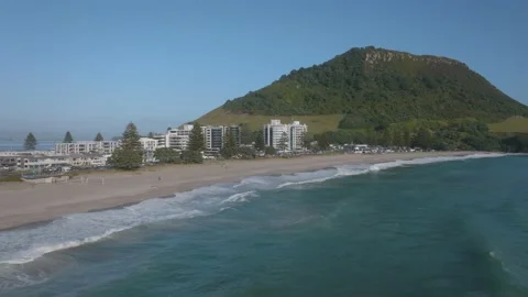 Aerial view of Mount Maunganui beach, Tauranga, New Zealand Stock Footage 238719228