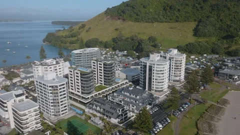 Aerial view of Mount Maunganui beach, Tauranga, New Zealand Stock Footage 238719964