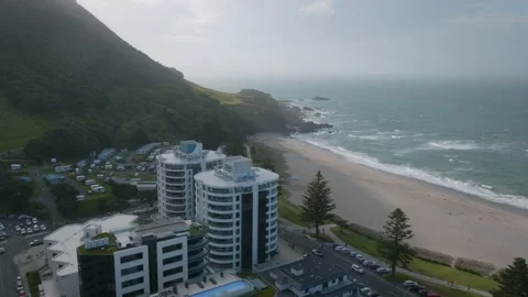 Aerial view of Mount Maunganui beachfront, Tauranga, New Zealand Stock Footage 238721585
