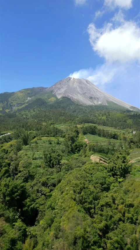 Aerial view of Mount Merapi and lush green farmlands in Central Java, Indonesia Vídeos de archivo 306758685