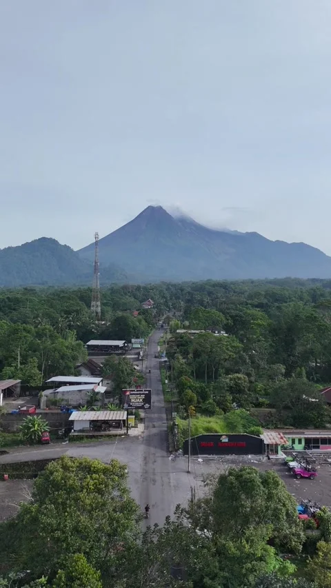 Aerial View of Mount Merapi and Surrounding Countryside Stock-Footage 310033174