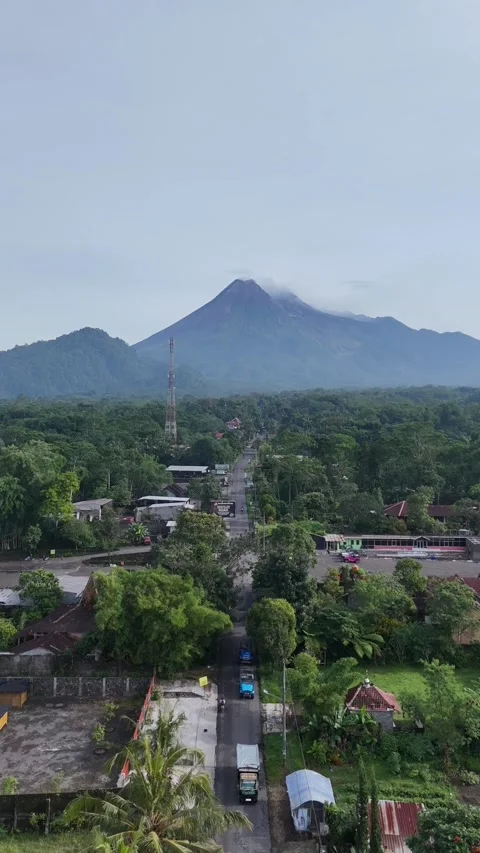 Aerial View of Mount Merapi and Surrounding Countryside Stock Footage 310033218