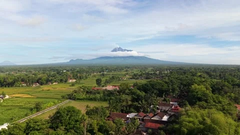 Aerial view of Mount Merapi and rice fields, Indonesia. Stock Footage 320606226
