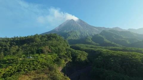 Aerial view of Mount Merapi and Bunker Kaliadem, Indonesia. Stock Footage 334914498