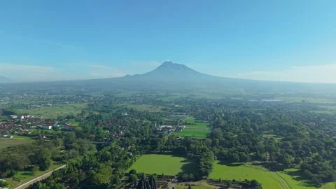 Aerial view of Mount Merapi and the surrounding landscape, Indonesia. Stock Footage 335732731