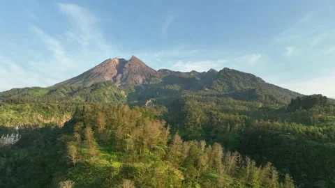 Aerial View of Mount Merapi in the Morning Stock Footage 235879544