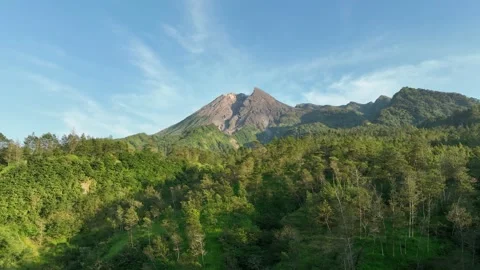 Aerial View of Mount Merapi in the Morning Stock Footage 235880155