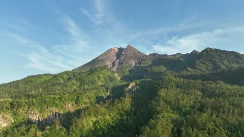 Aerial View of Mount Merapi in the Morning Stock Footage 235880431