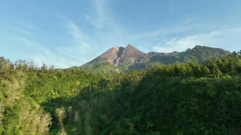 Aerial View of Mount Merapi in the Morning Stock Footage 235880657