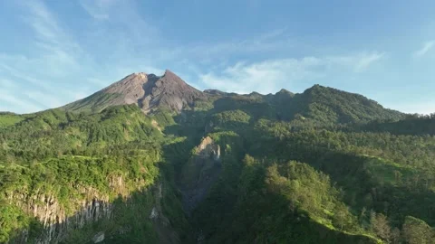 Aerial View of Mount Merapi in the Morning Stock Footage 235880994