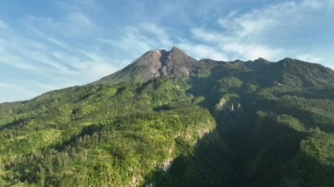 Aerial View of Mount Merapi in the Morning Stock Footage 235881359