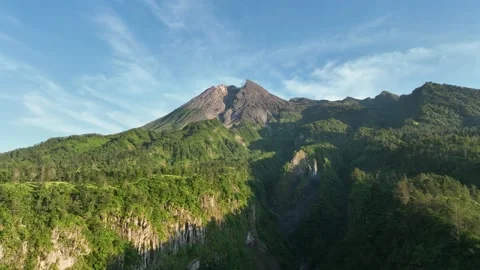 Aerial View of Mount Merapi in the Morning Stock Footage 235881786