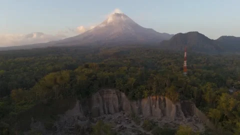 Aerial view of Mount Merapi near Tunggularum, Indonesia. Stock Footage 344950397