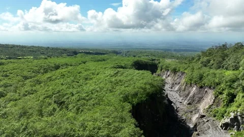 Aerial view of Mount Merapi valley in Yogyakarta, Indonesian Volcano Stock Footage 231289281