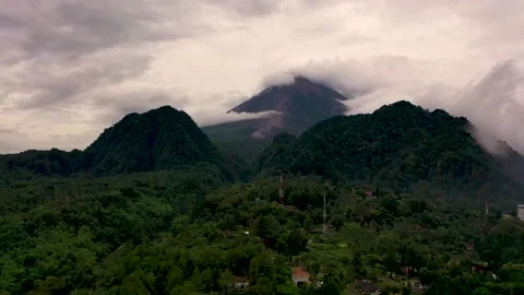 Aerial View of Mount Merapi Volcano from Turi Jogjakarta Stock Footage 148155607