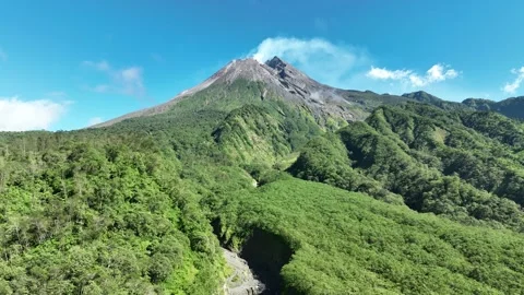Aerial view of Mount Merapi in Yogyakarta, Indonesian Volcano Stock Footage 231280380