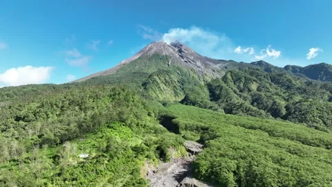 Aerial view of Mount Merapi in Yogyakarta, Indonesian Volcano Stock Footage 231280692