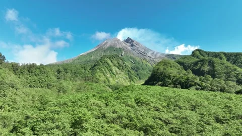 Aerial view of Mount Merapi in Yogyakarta, Indonesian Volcano Stock Footage 231284542
