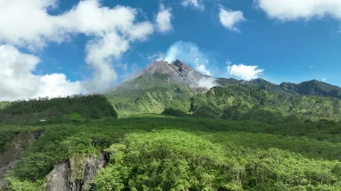 Aerial view of Mount Merapi in Yogyakarta, Indonesian Volcano Stock Footage 231290114