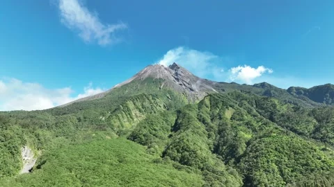 Aerial view of Mount Merapi in Yogyakarta, Indonesian Volcano Stock Footage 231290142