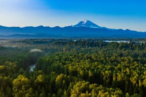 Aerial view of Mount Rainier at sunrise, Washington State, United States of Stock Photos