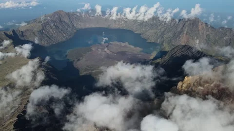 AERIAL VIEW MOUNT RINJANI WHEN CLOUDY Stock Footage 231148405