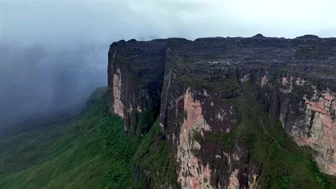 Aerial View of Mount Roraima Cliffs Rising Above Misty Tropical Jungle Stock-Footage 341211161