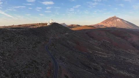 Aerial View of Mount Teide and Teide Observatory at Sunrise, Tenerife 스톡 동영상 344752706