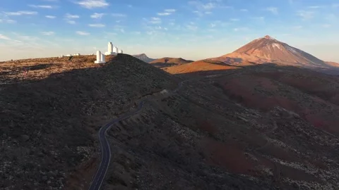 Aerial View of Mount Teide and Teide Observatory at Golden Hour 스톡 동영상 344754986