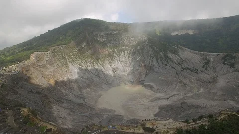Aerial View Of Mountain and Clouds Tangkuban Perahu In West Java, Indonesia Stock Footage 89944324