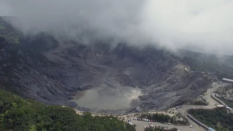 Aerial View Of Mountain and Clouds Tangkuban Perahu In West Java, Indonesia Stock Footage 89950961