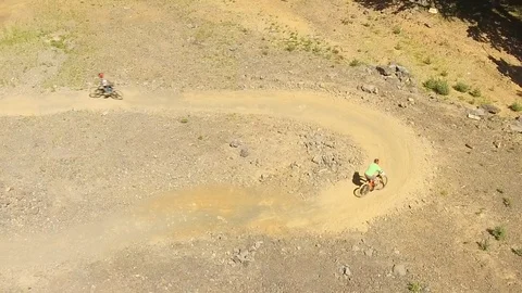 Aerial View Mountain Biking Down Mt. Bachelor in Oregon Stock Footage 121594017