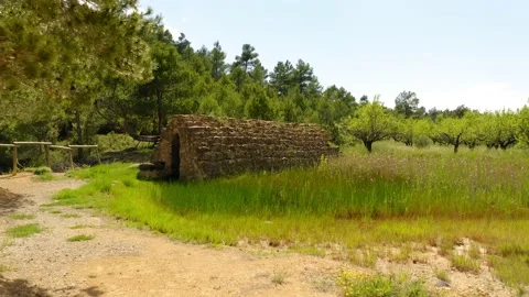 Aerial view mountain cistern old construction Stock Footage 130797921