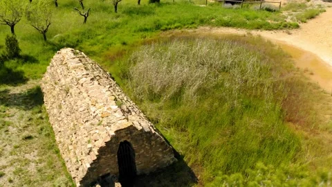 Aerial view mountain cistern old construction Stock Footage 130798171