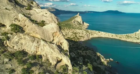 Aerial view of mountain cliffs on the Black Sea coast. Stock Footage 155661224